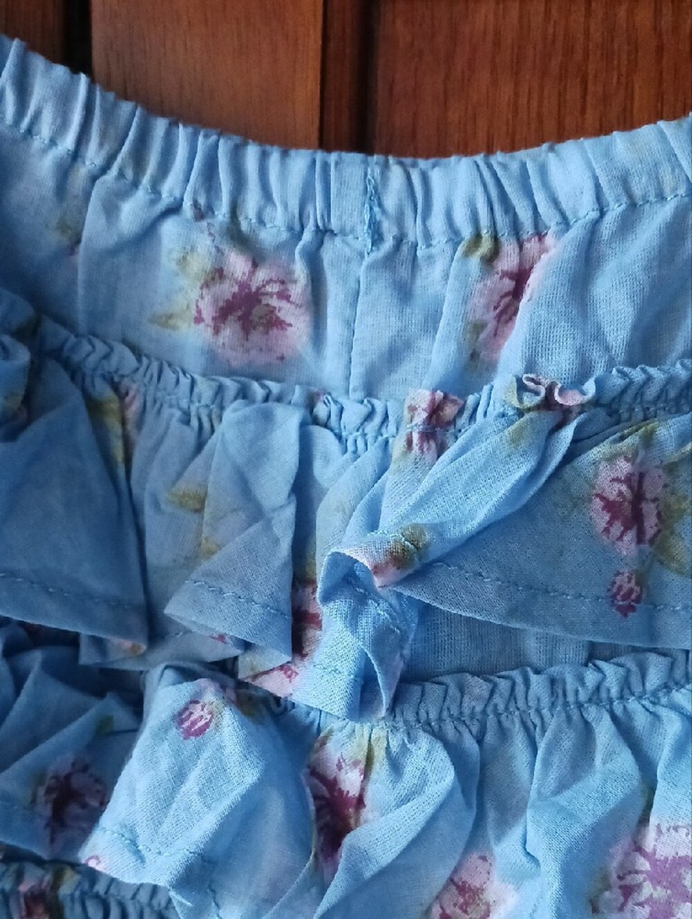 NEW! Free People "Ruffle Up Bloomers" Light Blue Ruffle Floral High-Waist Shorts - Picture 7 of 14